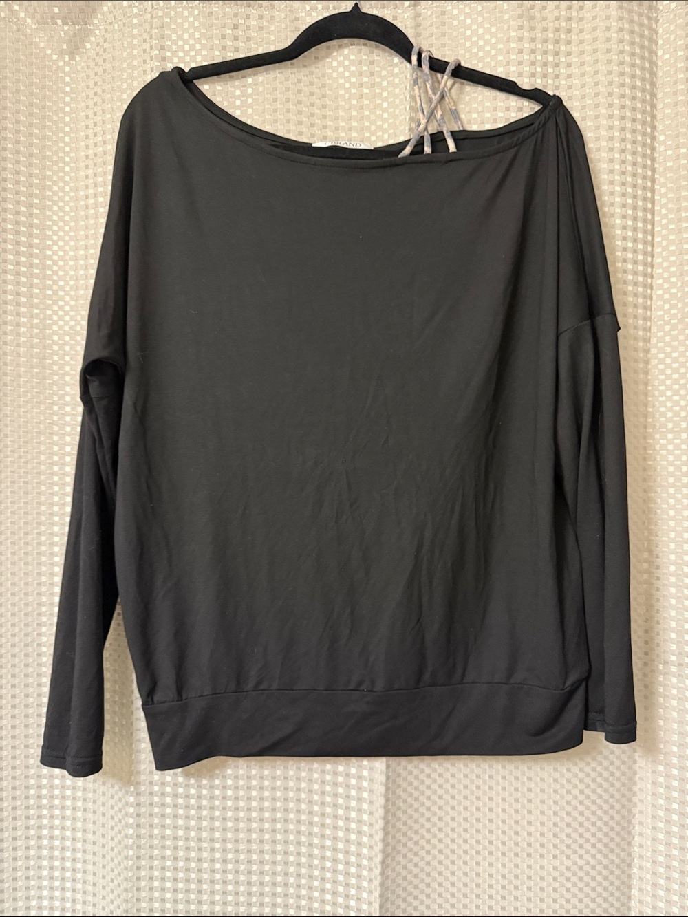 Black Off-Shoulder Long Sleeve Top with Strap Accent